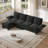 122" Waterproof Chenille L-Shape Sofa With Collapsible Table, 4-Seat Sectional Upholstered Couch With Ottomans For Living Room, Apartment-661133127