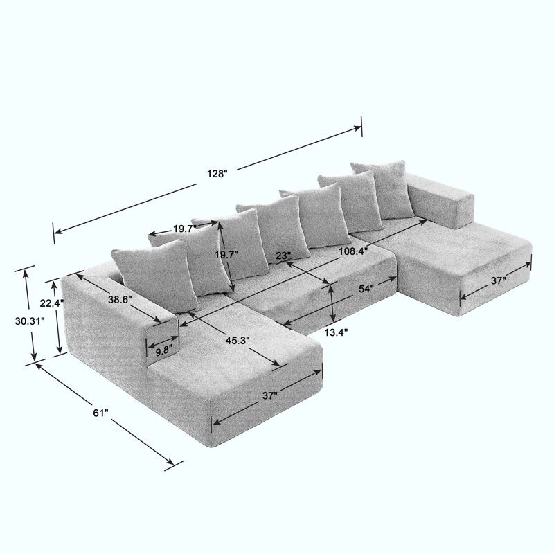 Chenille Boneless U-Shaped Sectional Sofa Set, Gray Chenille