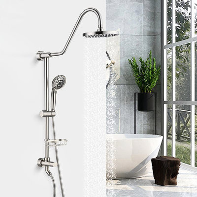 Ensemble de douche de salle de bain avec 5 trous pour la main et le jet, robinet en nickel brossé, trous