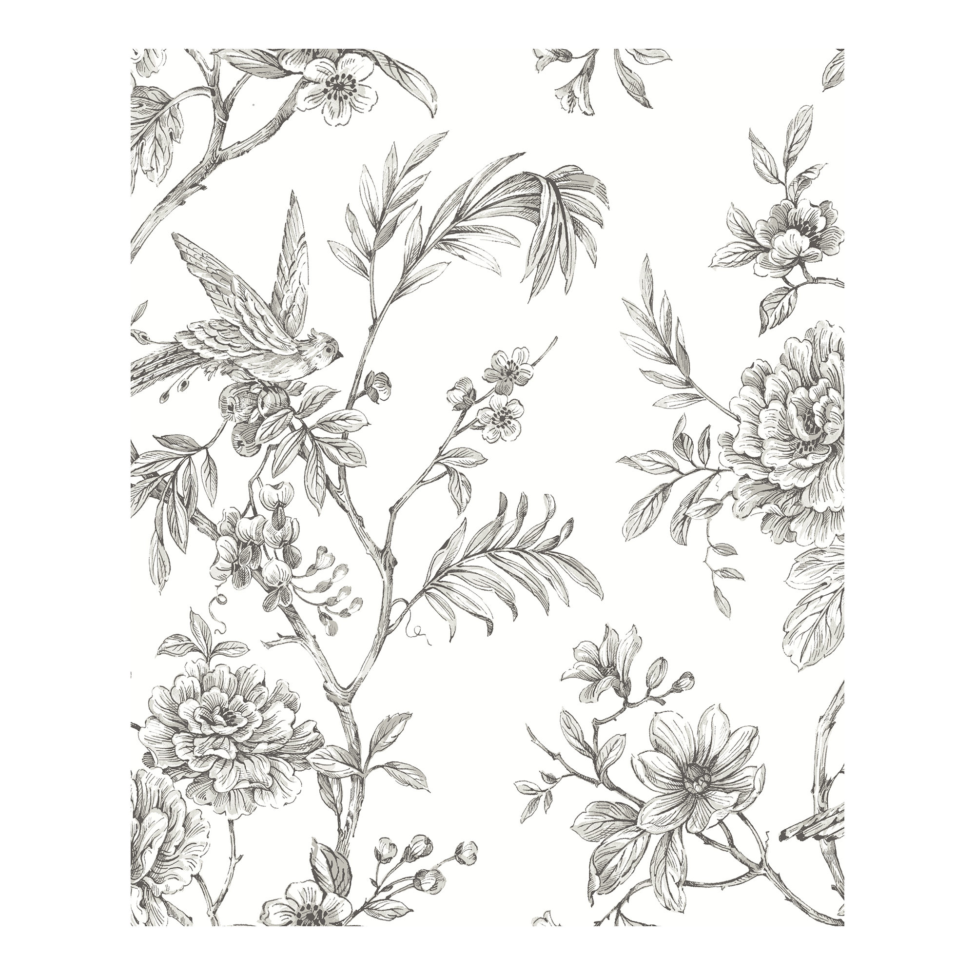 Melvin Floral Trail 33' L x 20.5" W Smooth Wallpaper Roll, Gray
