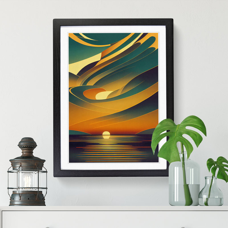 Sunset Digital Art - Picture Frame Print, 64cm H x 25cm W x 2cm D, Walnut