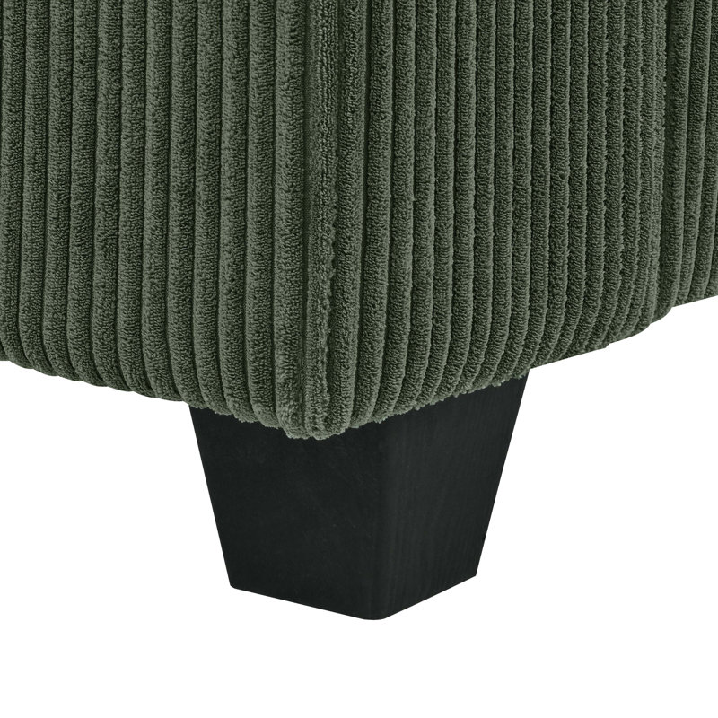 Erstonia Sectional With Ottoman, Dark Green Corduroy