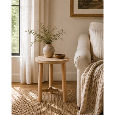 Table d'appoint ronde 20 "avec pieds ronds vieillis naturel