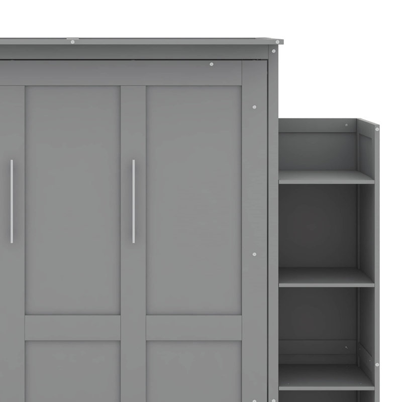 Lit escamotable double avec tablettes et DEL, gris