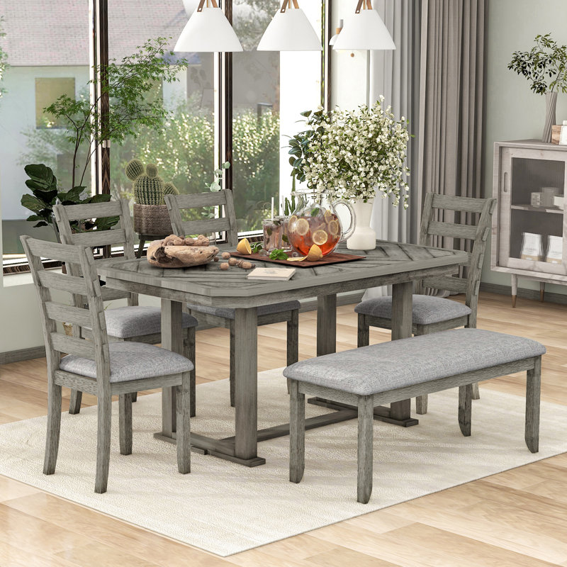 Sarinity 6 - Person Trestle Dining Set, Gray