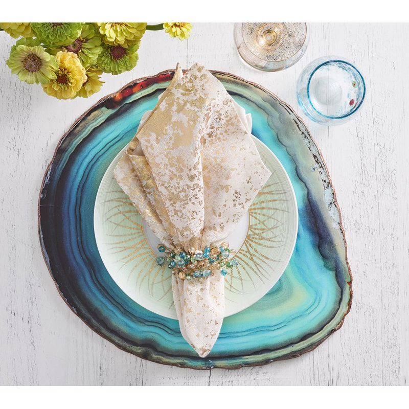 Metafoil Linen Napkin, White/Gold