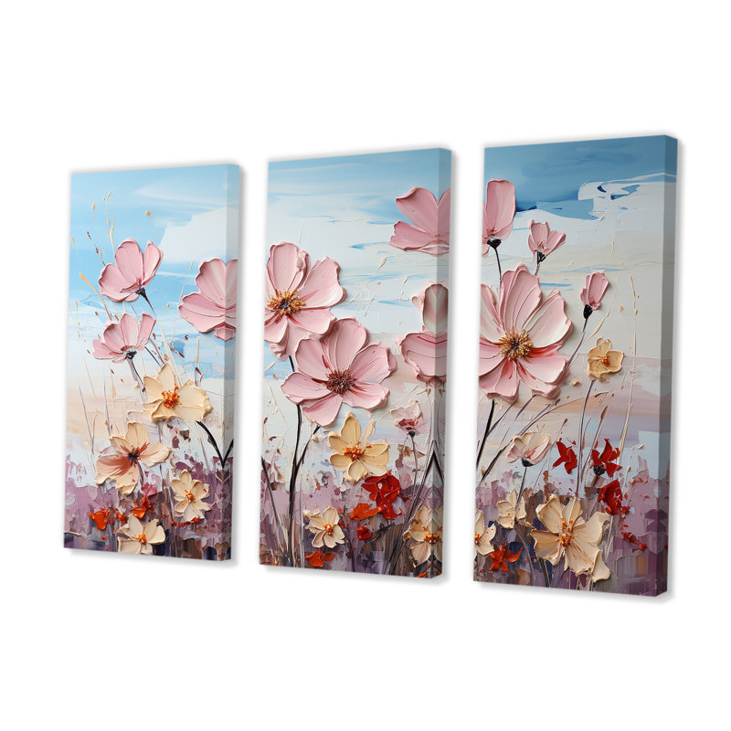 «Pink Pansies Blooming Field», ensemble d'art sur toile Flower Field, H 40 po x l 60 po x P 1 po