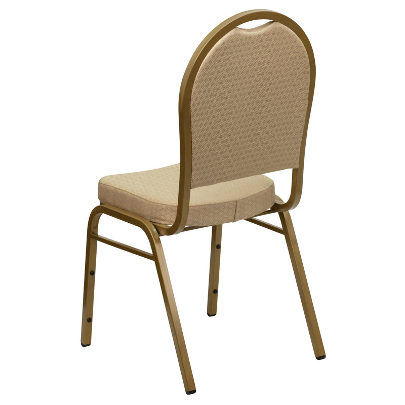 Elegant Beige Patterned Fabric & Gold Frame Stacking Banquet Chair