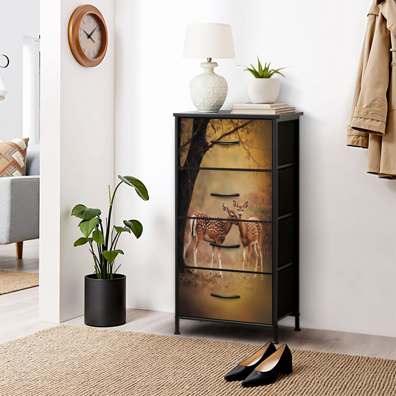 4 Drawer Dresser for Bedroom, Narrow Chest of Drawers, Wooden Top and Study Iron Frame 18"x37.5"-(WxH)