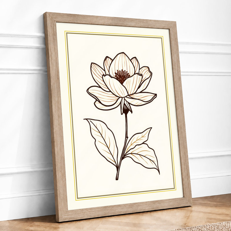 Lotus in Line Botanical - Framed Print, Oak, A4 - 29.7 x 21.0 cm