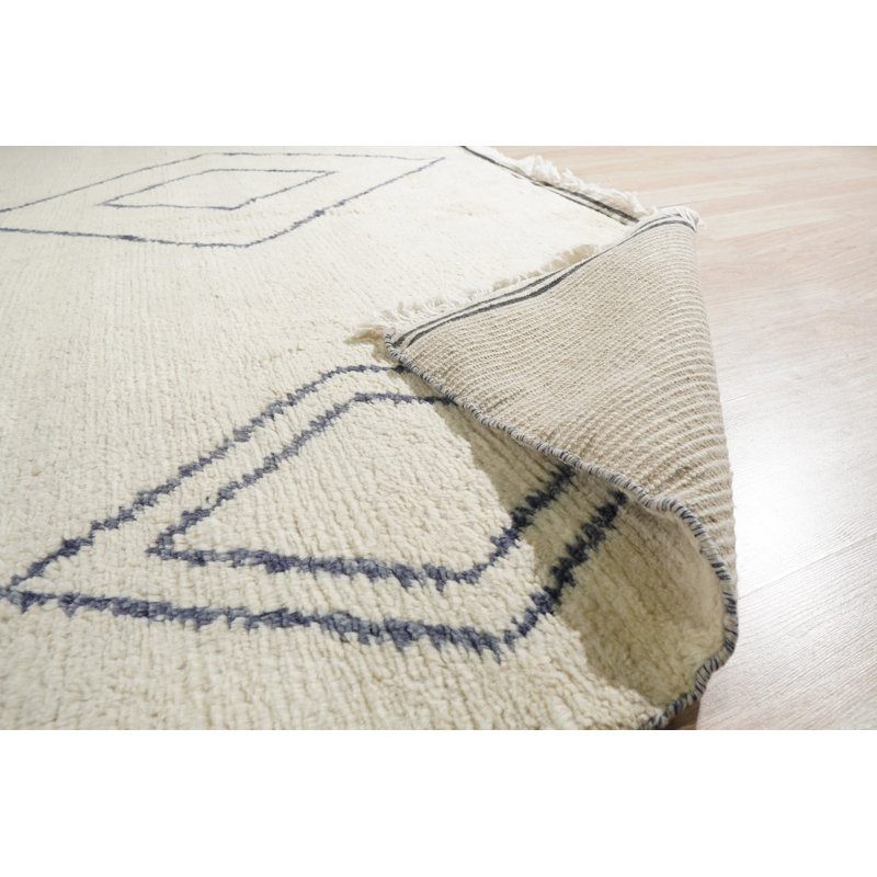Tapis ivoire en laine noué à la main Selene, Rectangle 6 pi x 9 pi