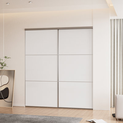 56"-60"W x 96"H White Glass Paneled Sliding Door With White Frame