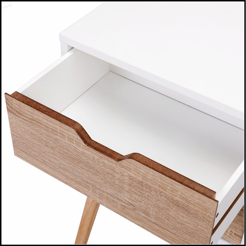 Élégante table de chevet avec 2 tiroirs, des pieds en bois massif et un grand espace de rangement pour les chambres et les salons modernes