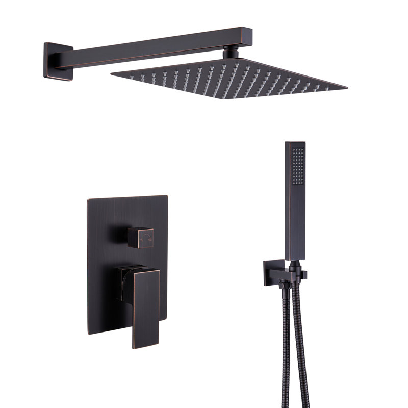 Calder 2 Functions Wall Mounted Square Complete Shower System with Rough-in Valve, Oil Rubbed Bronze