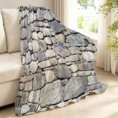 Jeté en flanelle transparente molletonnée, imprimé de blocs de pierre antique