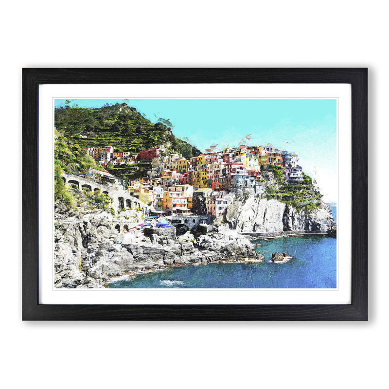 Cinque Terre in Italy - Picture Frame Painting Print, Black Framed, 27cm H x 36cm W x 2cm D