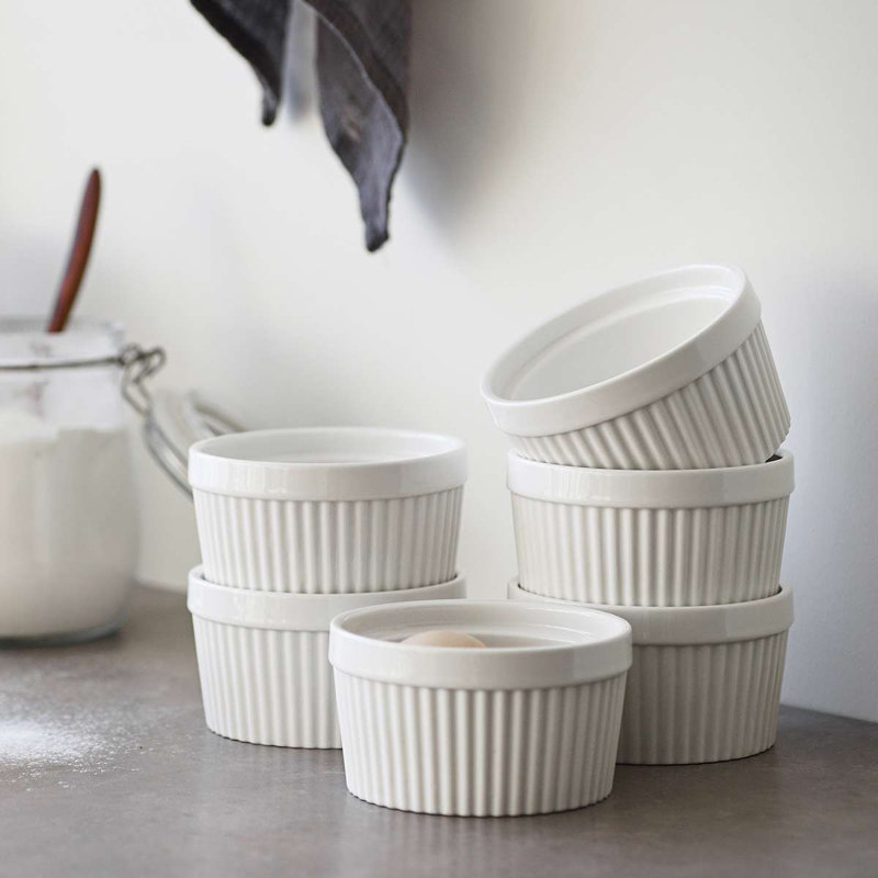 Ensemble de 6 ramequins en porcelaine 6 pièces, plats de cuisson côtelés 8 oz, Bleu aérien