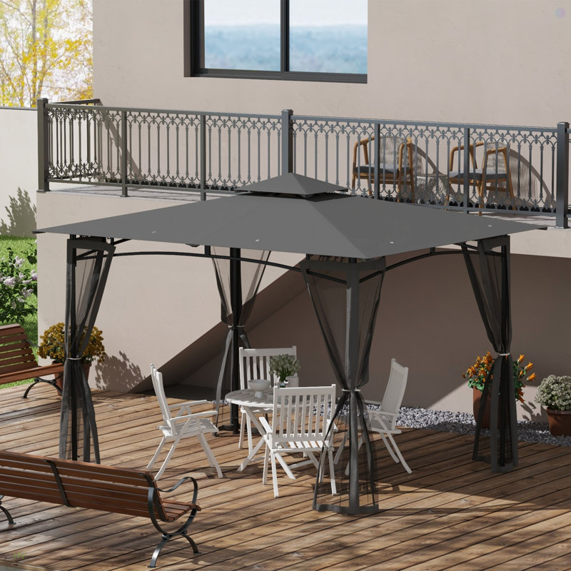 Abri de jardin avec filet, abri de jardin à double toit, structure en métal solide pour le jardin, la pelouse, la cour, la terrasse