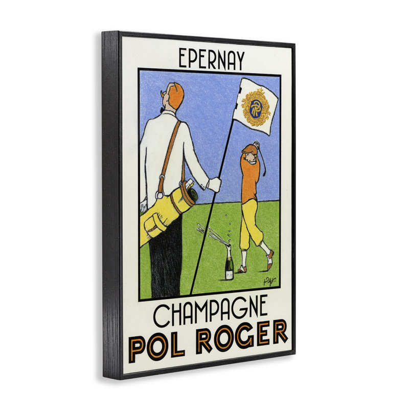 «Vintage Golfers Champagne», art de la giclée par Jean-Pierre Got, Giclée encadrée noir minuit, H 24 po x l 16 po