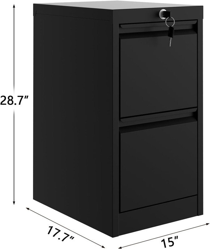 2-Drawer Lateral File Cabinet with Lock, Heavy Duty Steel Filing Cabinet for Office, Black