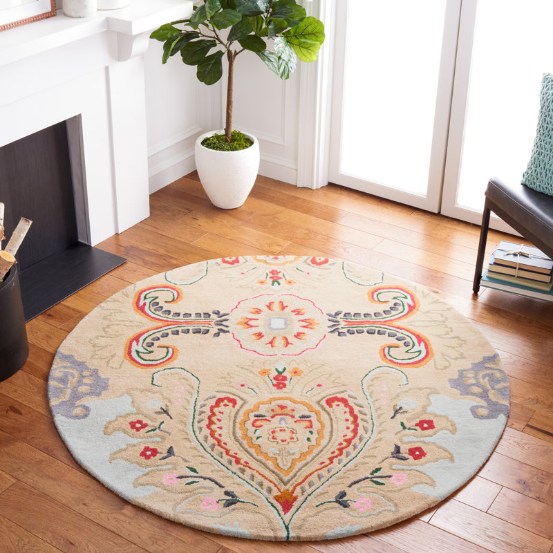 Abruzzino Hand Tufted Wool Ikat Rug, Round 5'