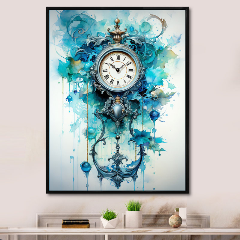" Clock Time In Motion I ", Black Floater Framed, 20" H x 12" W x 1" D