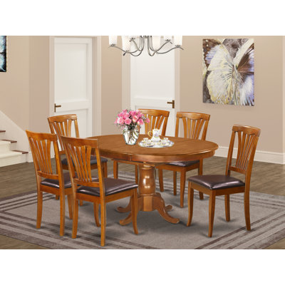 Ensemble de salle à manger 7 pièces composé d'une table de salle à manger ovale avec rallonge papillon et 6 chaises en similicuir brun