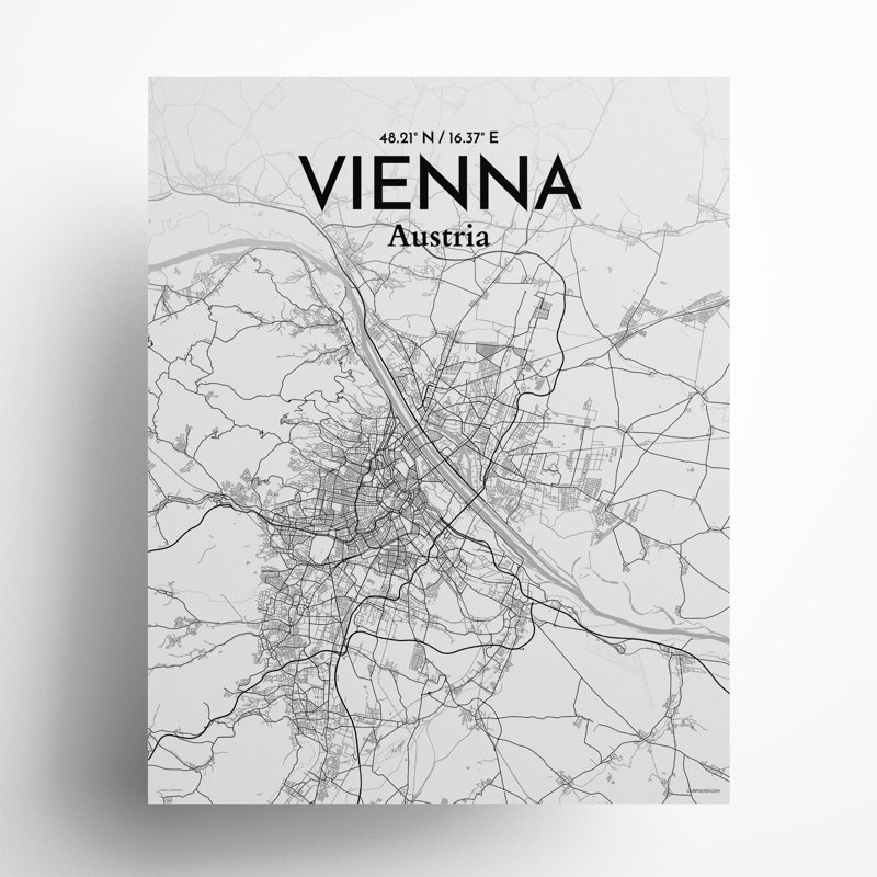 Vienna City Map In Tones - No Frame Print, 20cm H x 16cm W x 0.05cm D