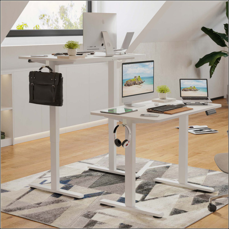 Bureau de travail électrique à hauteur réglable, Blanc, H 45 po x l 40,55 po x P 24 po