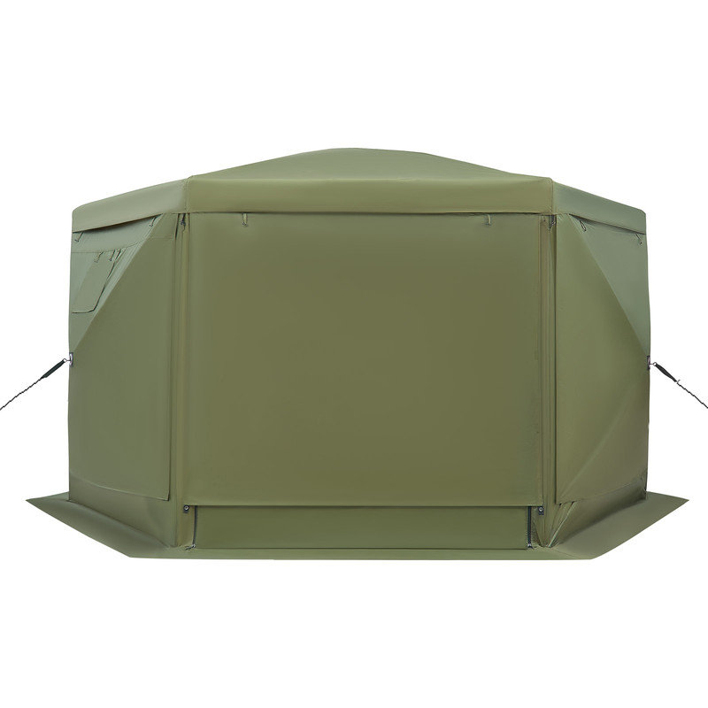 Tente pour abri de jardin 12 x 12 pi, abri de soleil à 6 côtés avec toit amovible et sac de transport, auvent à fixation rapide pour 8 à 10 personnes, vert