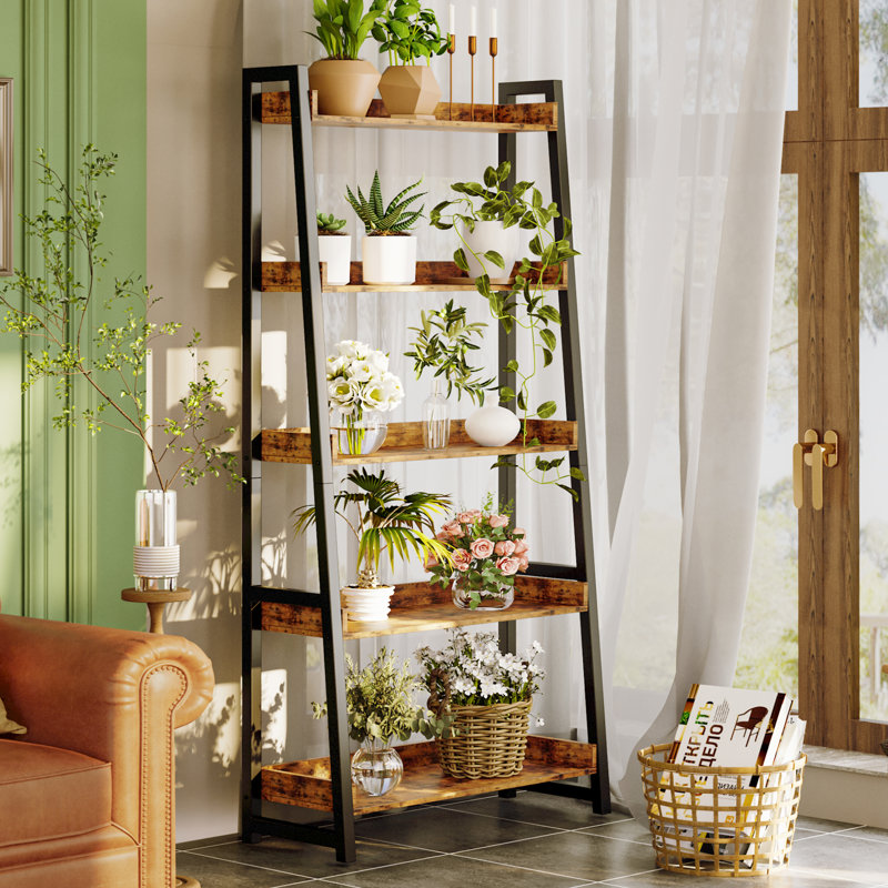 Iron Ladder Bookcase, 74.8"H x 24.8"W x 14.5" D, Vintage Brown