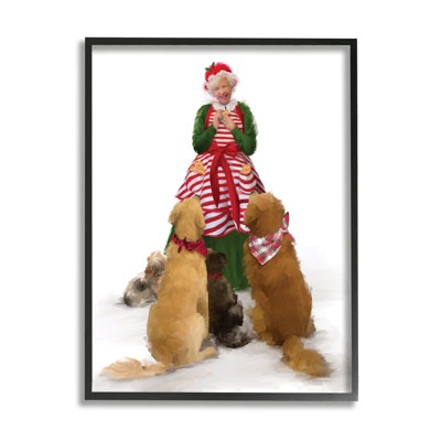 Joyeuse madame Claus et chiens, Illustration de Noël de Noël, estampe numérique encadrée par Kamdon Kreations