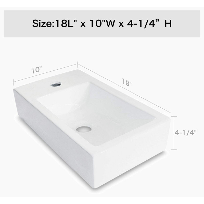 Hewei 10'' White Ceramic Rectangular Wall Mount Bathroom Sink