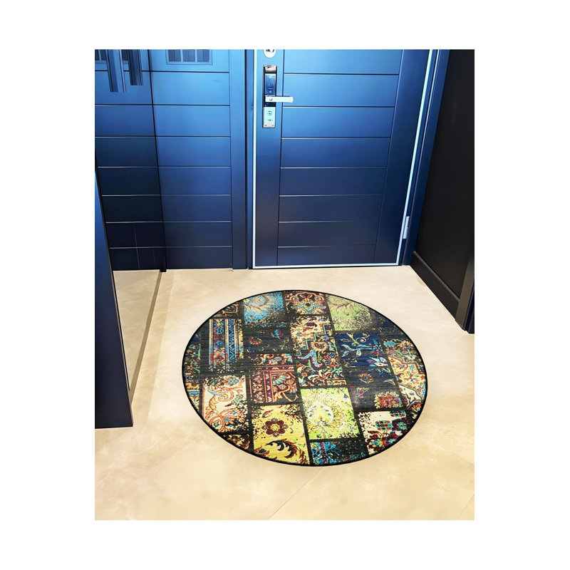 Tapis rond rond multicolore patchwork, Sous-tapis rond 3 pi 11 po inclus