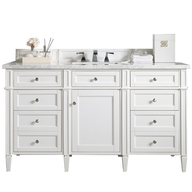 Brittany 60'' W Vanity, Carrara White, Black Onyx, 8" Widespread