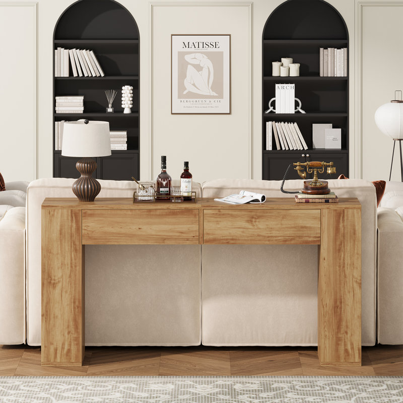 Console Diyanna 55,12 po avec 2 tiroirs et lumière DEL, Marron clair