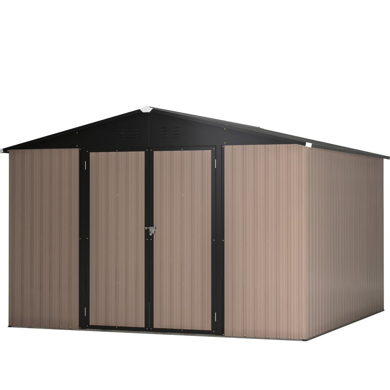 Brown 10' X Metal Storage Shed With Lockable Door & Ventilation For Backyard Tools Outdoor Shed, Brown, Good Patio, Brown