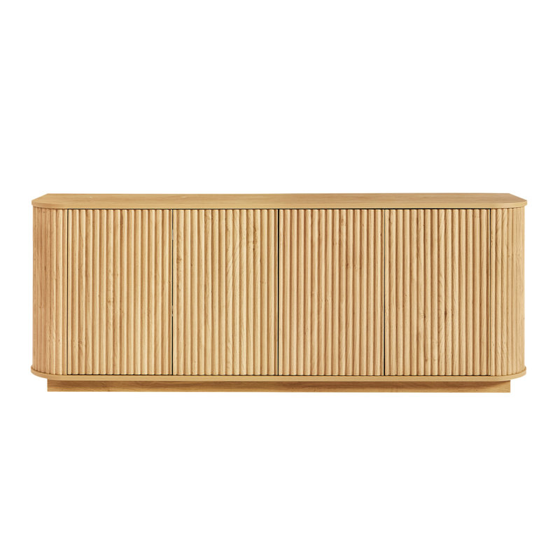 Sideboard Storage Cabinet TV Stand With Wave Pattern Buffet Cabinet Wooden Vertical Striped Cabinet For Kitchen/Bedroom/Entryway. Natural, 64''W X 15''D X 24''H.