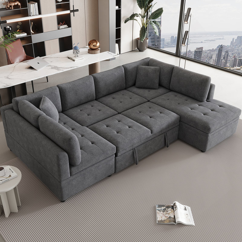 Grey Chenille With Square Arms Sofa, Grey