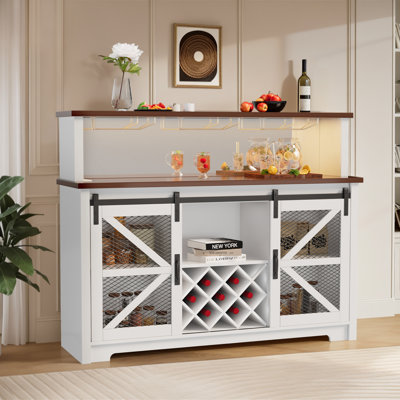 55.1" Farmhouse Kitchen Bar Sideboard With Wine Rack