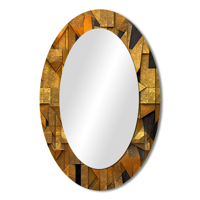 Gold Black Fractal Tide VI - Fractals Decorative Wall Mirror, Gold Large Mirror, Printed Metal Art, 43" x 33", Oval