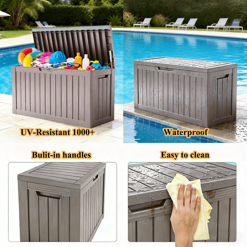 80 Gallon Outdoor Deck Box, Weather-Resistant Resin Storage Box for Patio Cushions, Garden Tools & Pool Supplies, Brown