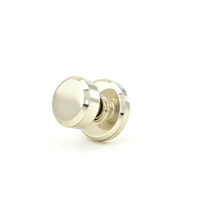 Bowery Knob with Greyson Trim Non-Turning Lock, Bright Nickel