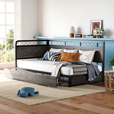 Industrial Corner Daybed With LED Lights & Storage Drawer - 900Lb Capacity