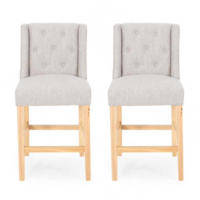 Tabouret de comptoir contemporain capitonné à oreilles 27 pouces, ensemble de 2, Gris clair