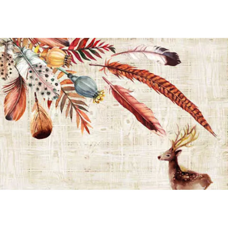 Papier peint amovible rétro à plumes de cerf, L 9 po x l 15 po