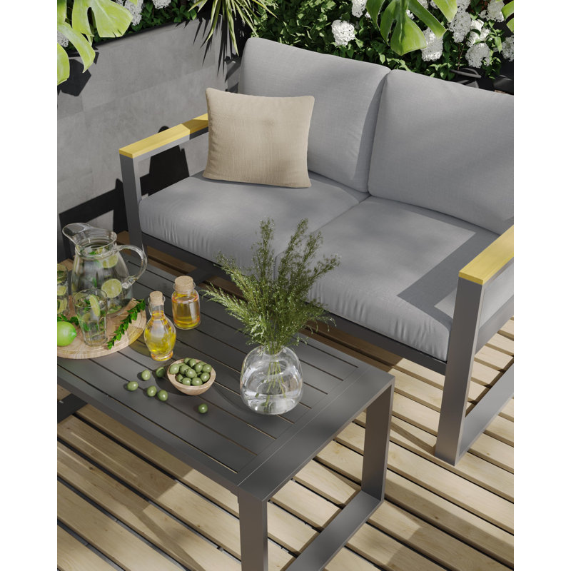 Ensemble de causeuse et de table basse en aluminium 2 pièces Modern, Gris
