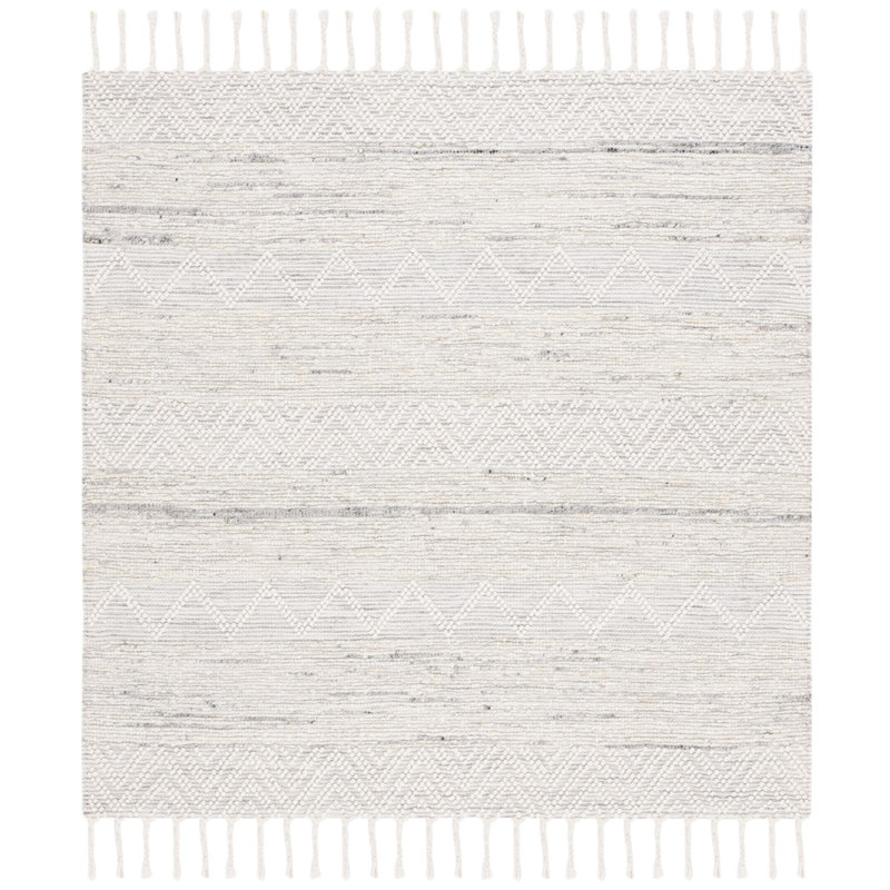 Tapis ivoire / gris en laine tissé à la main Ardo, Carré 6 pi