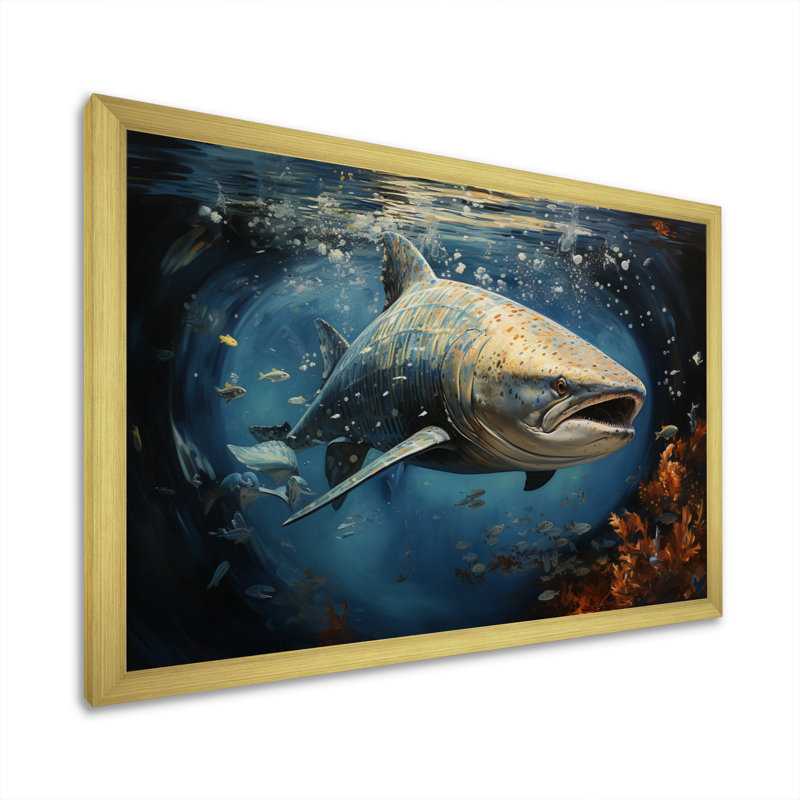 " Gray Blue Shark Elegance II ", Gold Picture Framed, 30" H x 40" W x 1.5" D