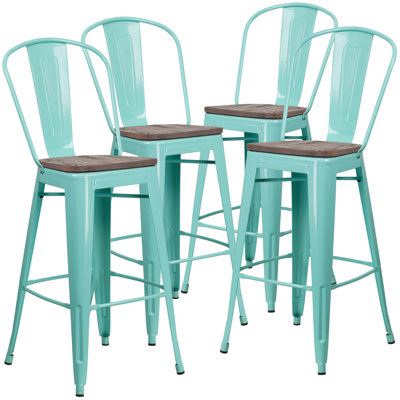 Lynne 4 Pk. 30" High Metal Barstool with Back and Wood Seat